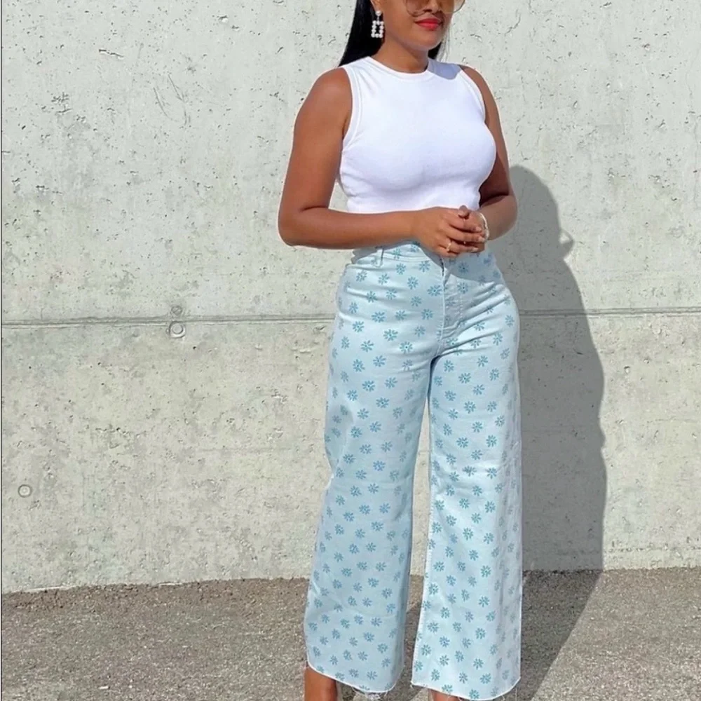 Zara Light Blue Marine Floral High Rise Jeans size 6 - Picture 3 of 10